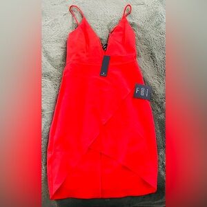 Lulu's Bright Red Spaghetti Strap V-Neck Mini Dress